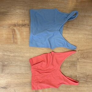 Women's Blue and Red Ribbed Crop Tops